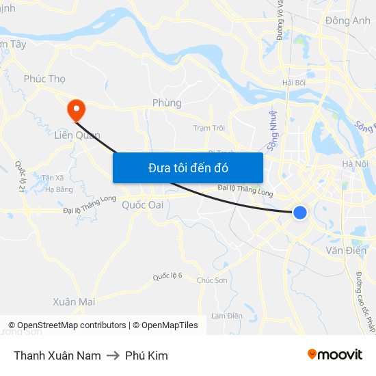 Thanh Xuân Nam to Phú Kim map