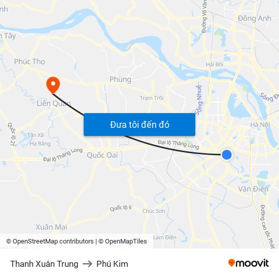 Thanh Xuân Trung to Phú Kim map