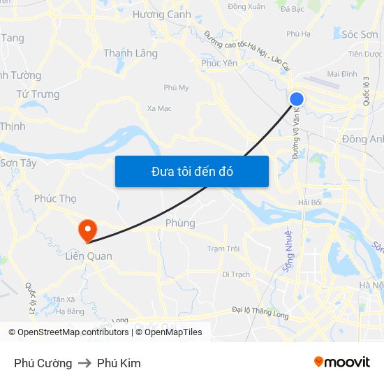 Phú Cường to Phú Kim map