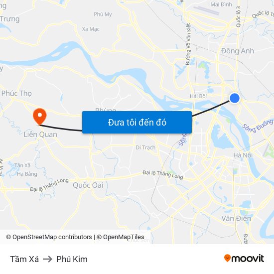Tầm Xá to Phú Kim map