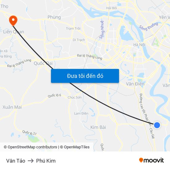 Vân Tảo to Phú Kim map