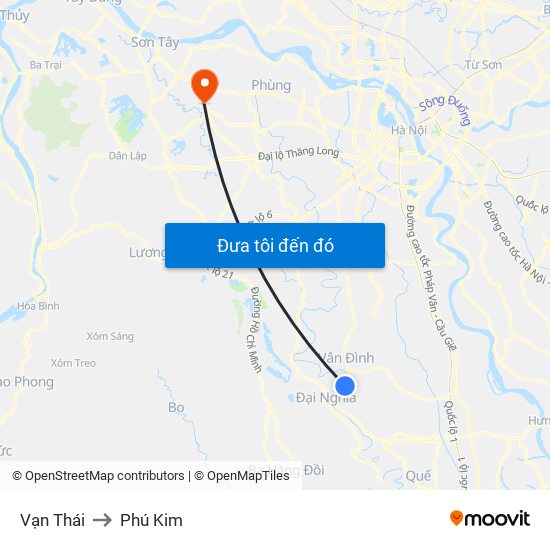 Vạn Thái to Phú Kim map