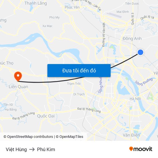 Việt Hùng to Phú Kim map