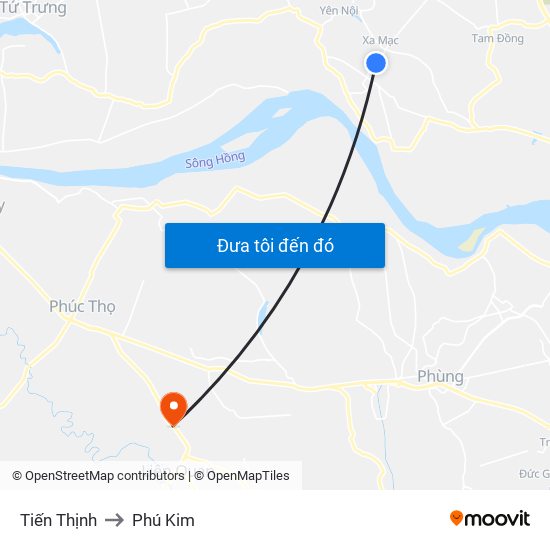 Tiến Thịnh to Phú Kim map