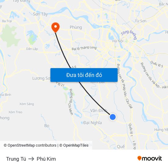 Trung Tú to Phú Kim map