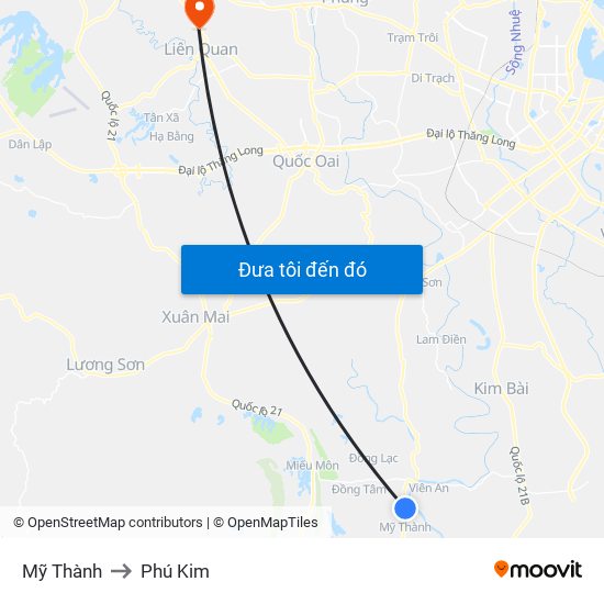 Mỹ Thành to Phú Kim map