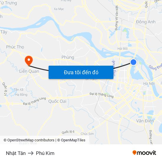 Nhật Tân to Phú Kim map