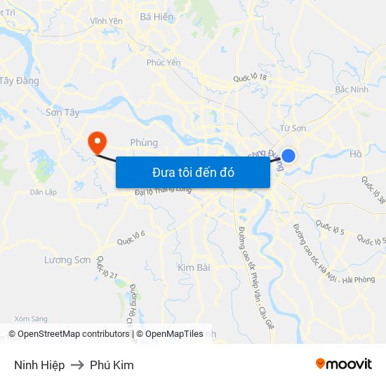 Ninh Hiệp to Phú Kim map