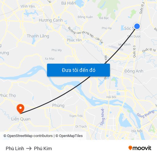 Phù Linh to Phú Kim map