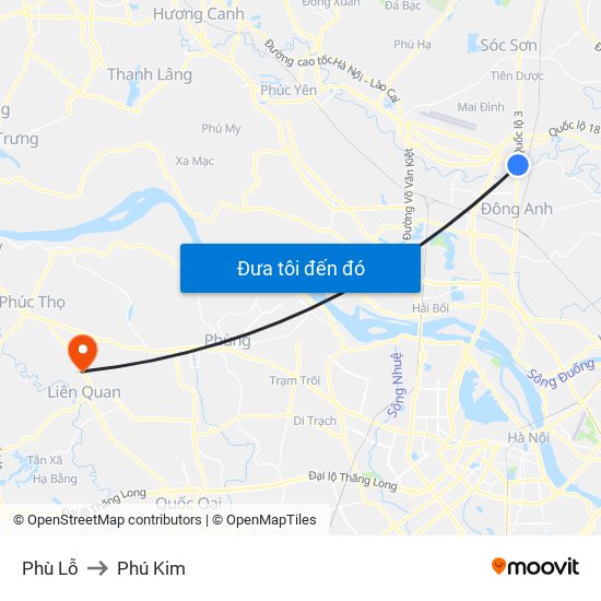 Phù Lỗ to Phú Kim map