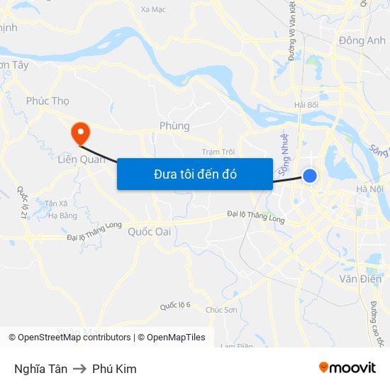 Nghĩa Tân to Phú Kim map