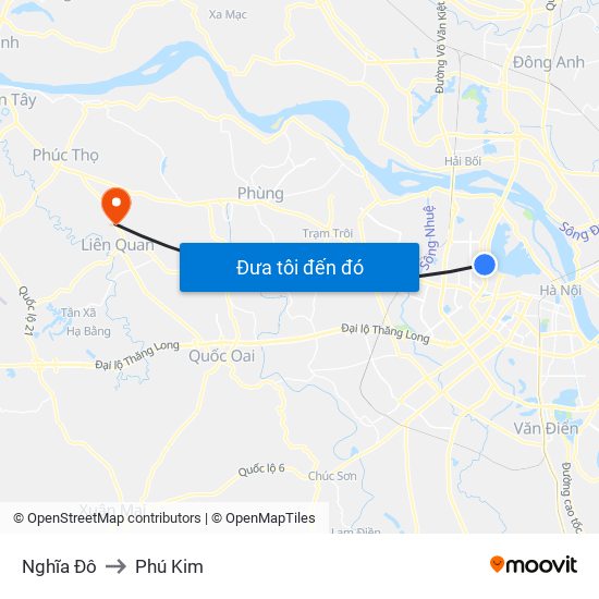 Nghĩa Đô to Phú Kim map