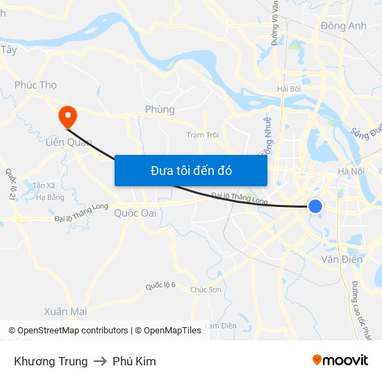 Khương Trung to Phú Kim map
