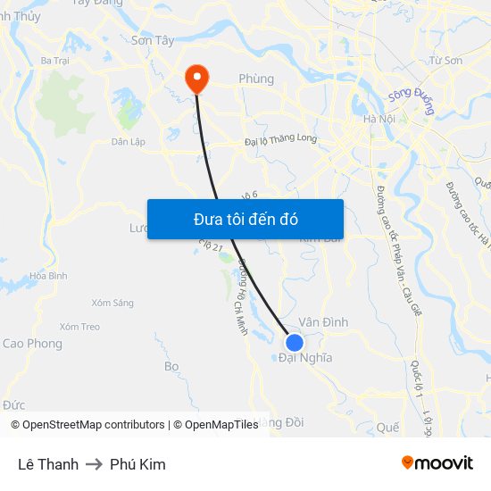 Lê Thanh to Phú Kim map