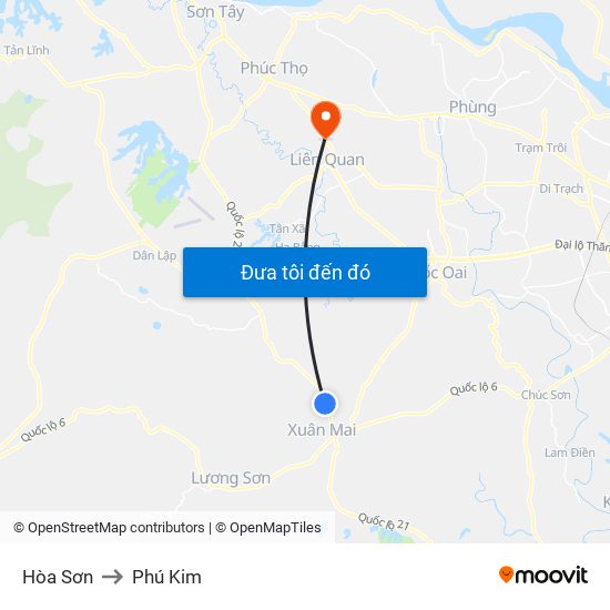 Hòa Sơn to Phú Kim map