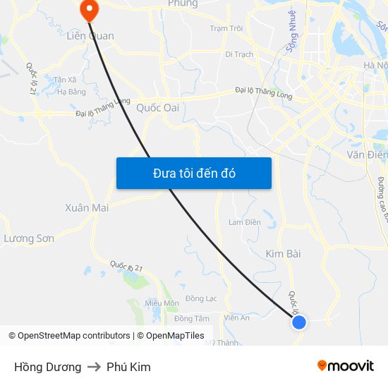 Hồng Dương to Phú Kim map