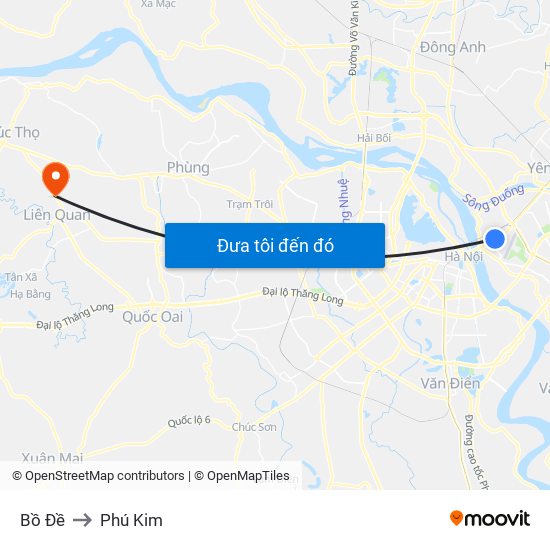 Bồ Đề to Phú Kim map