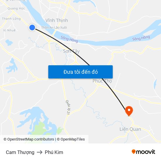 Cam Thượng to Phú Kim map