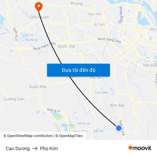 Cao Dương to Phú Kim map