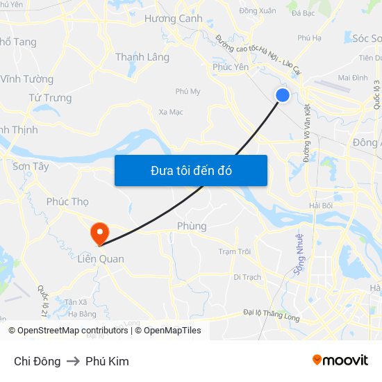 Chi Đông to Phú Kim map