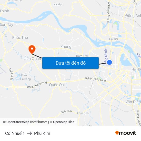 Cổ Nhuế 1 to Phú Kim map