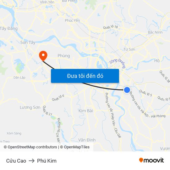 Cửu Cao to Phú Kim map