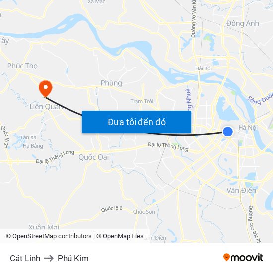 Cát Linh to Phú Kim map