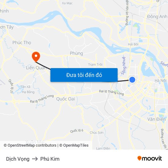 Dịch Vọng to Phú Kim map