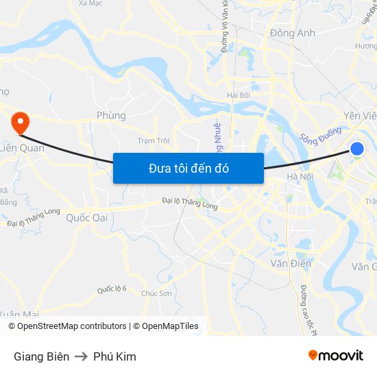 Giang Biên to Phú Kim map