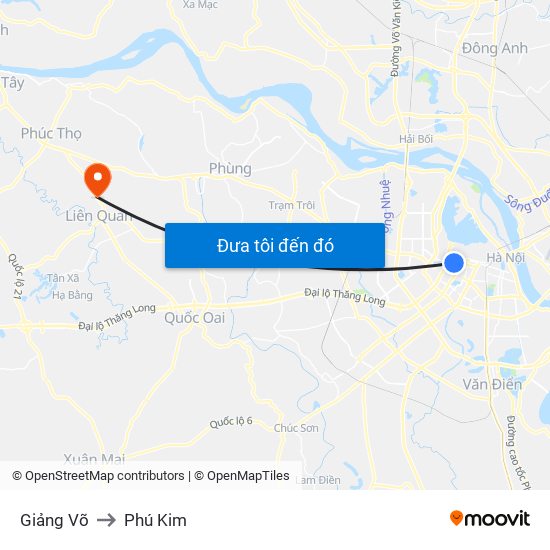 Giảng Võ to Phú Kim map