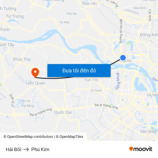 Hải Bối to Phú Kim map