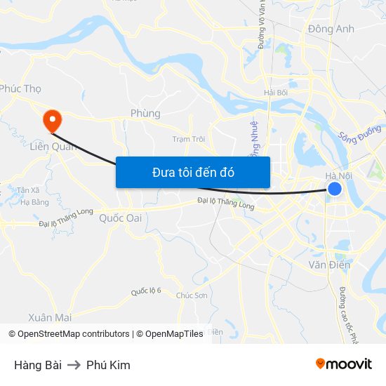 Hàng Bài to Phú Kim map