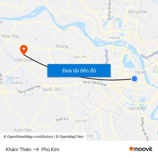 Khâm Thiên to Phú Kim map