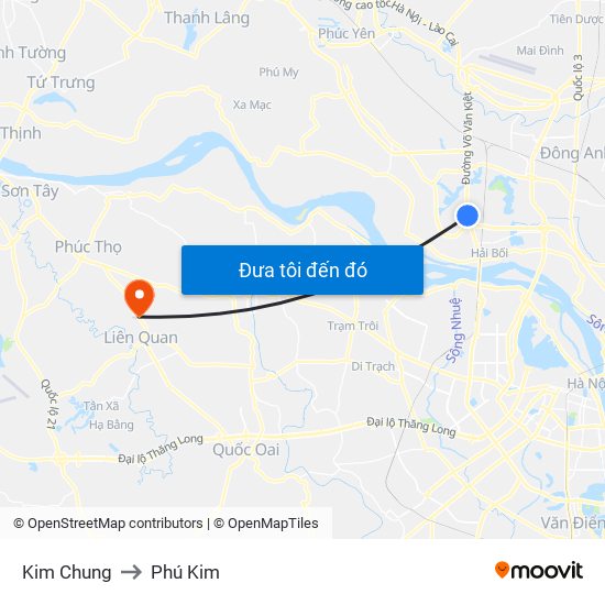 Kim Chung to Phú Kim map