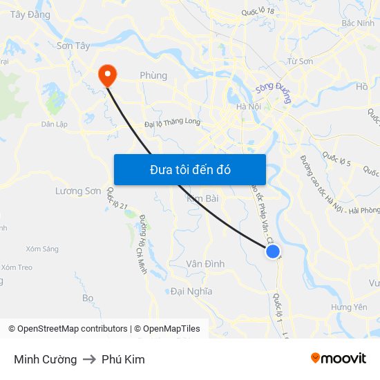 Minh Cường to Phú Kim map
