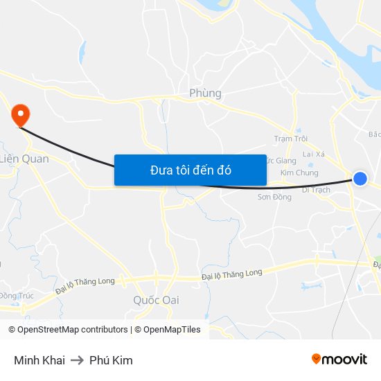 Minh Khai to Phú Kim map