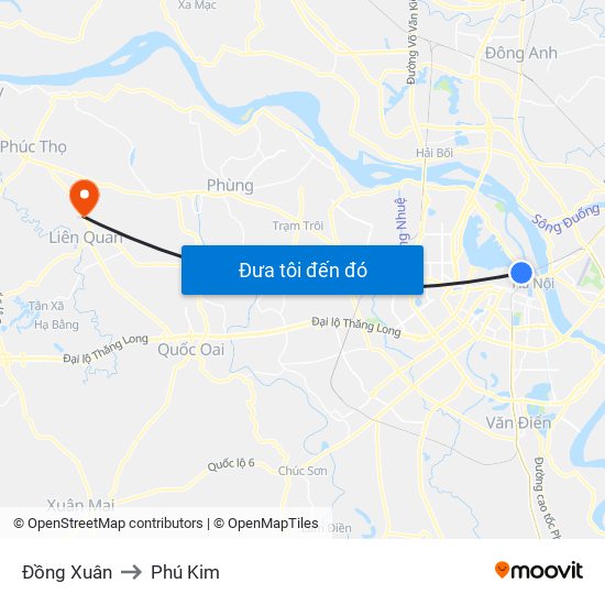 Đồng Xuân to Phú Kim map