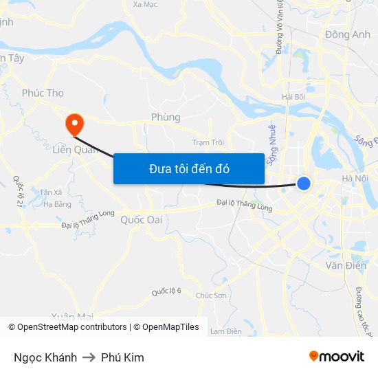 Ngọc Khánh to Phú Kim map