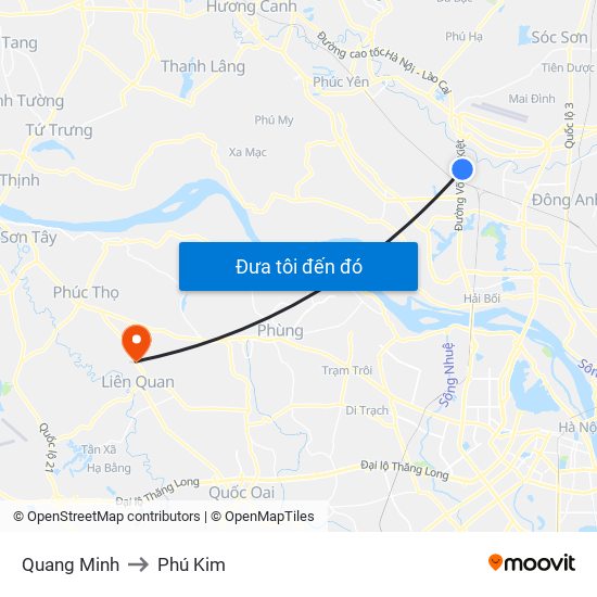 Quang Minh to Phú Kim map