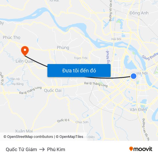 Quốc Tử Giám to Phú Kim map