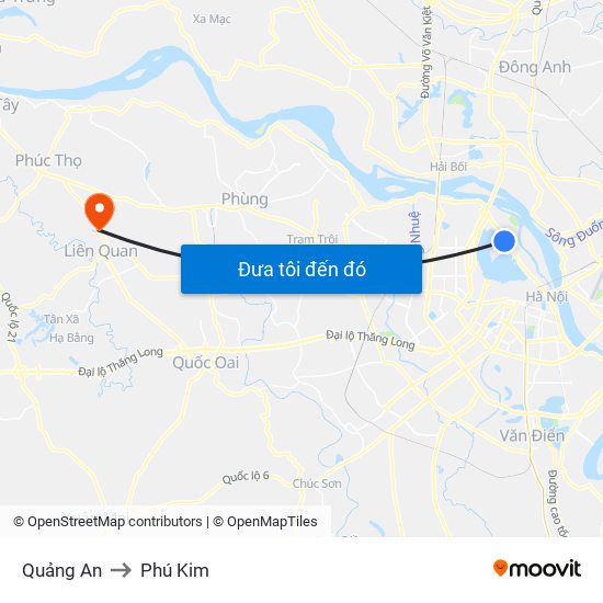 Quảng An to Phú Kim map