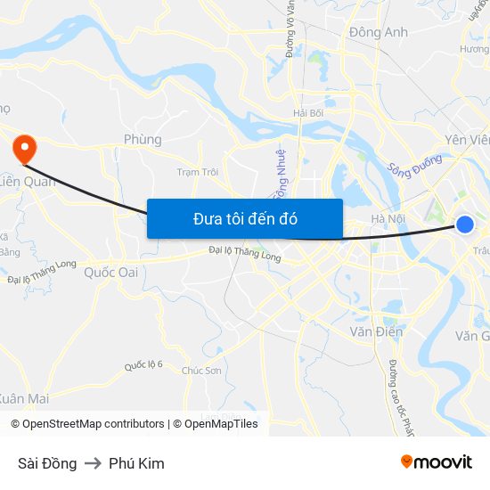 Sài Đồng to Phú Kim map