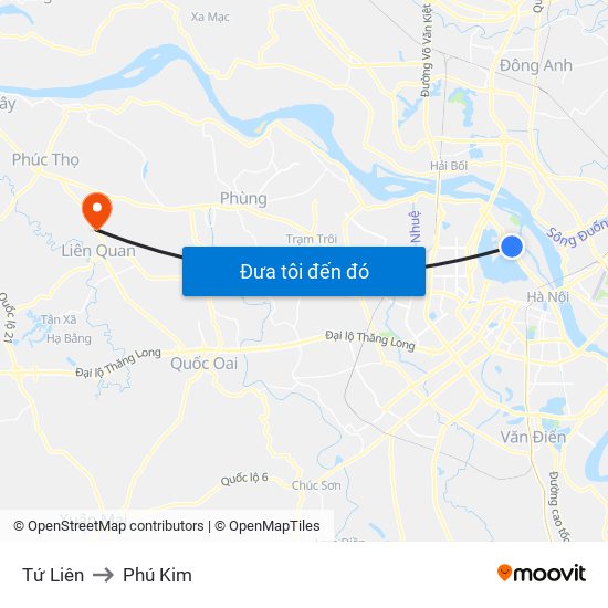 Tứ Liên to Phú Kim map