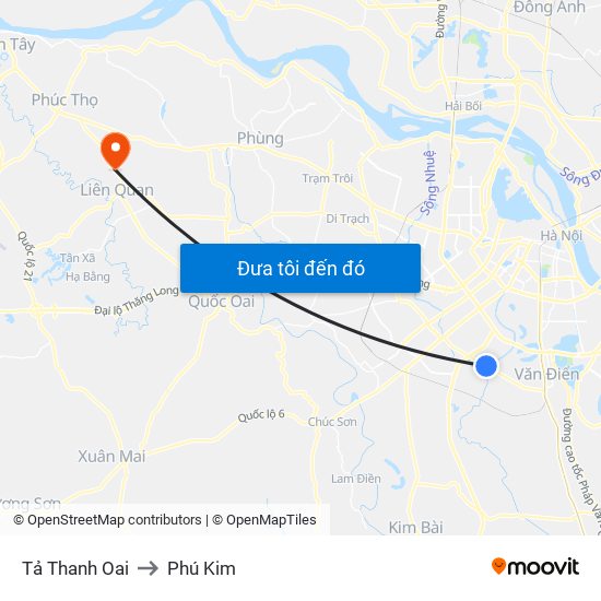 Tả Thanh Oai to Phú Kim map