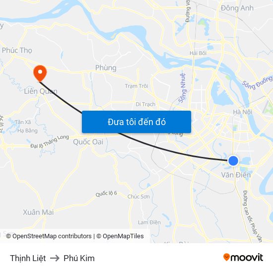 Thịnh Liệt to Phú Kim map