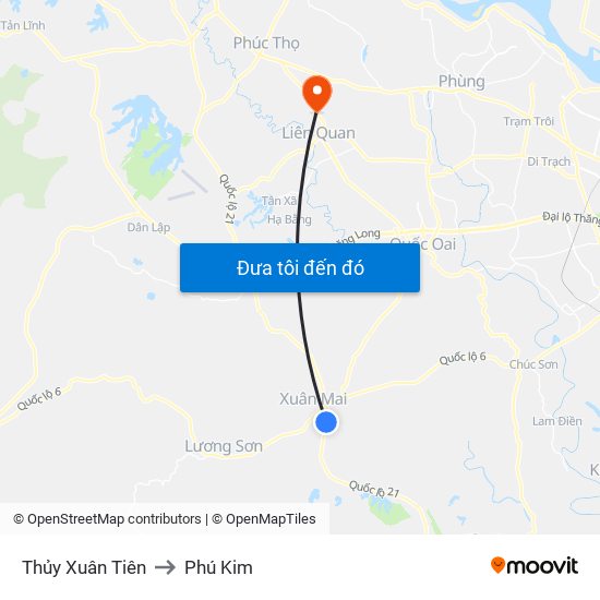 Thủy Xuân Tiên to Phú Kim map
