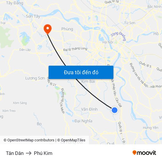 Tân Dân to Phú Kim map