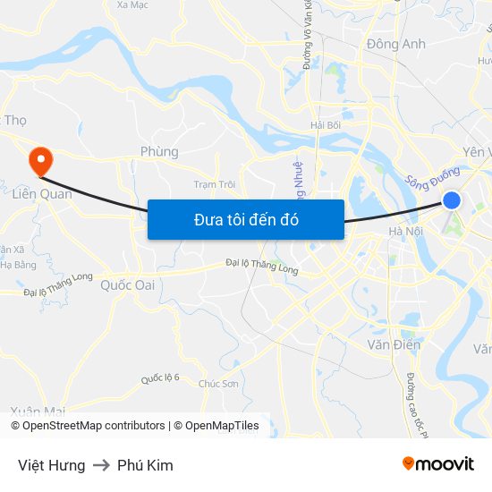 Việt Hưng to Phú Kim map