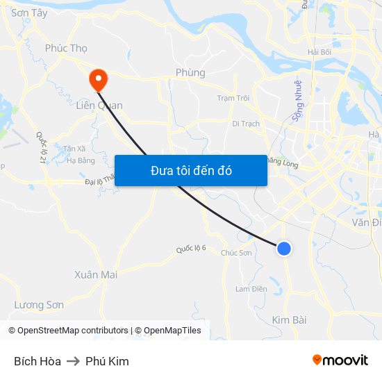 Bích Hòa to Phú Kim map