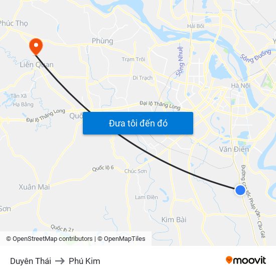Duyên Thái to Phú Kim map